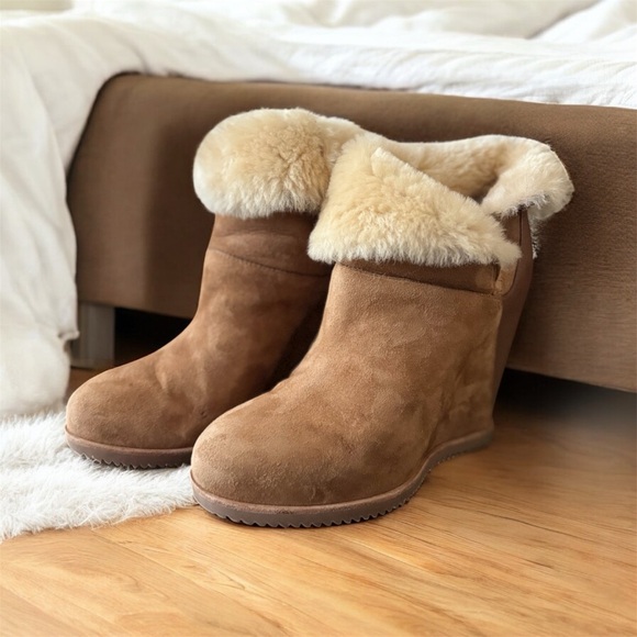 UGG Classic Femme Tan Wedge Booties - Picture 1 of 11